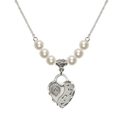 Sterling Silver Double Cross 6mm Beaded Necklace In Faux Pearl, Bliss Manufacturing