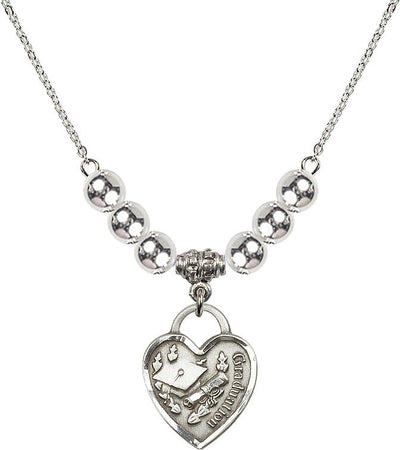 Large Sterling Silver Graduation Heart 6mm Sterling Silver Beaded Necklace, Measures 3/4-inch tall by 5/8-inch wide, Bliss Manufacturing