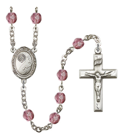 Footprints Silver-plated 6mm Austrian Crystal Rosary with Amethyst Beads, Bliss Manufacturing