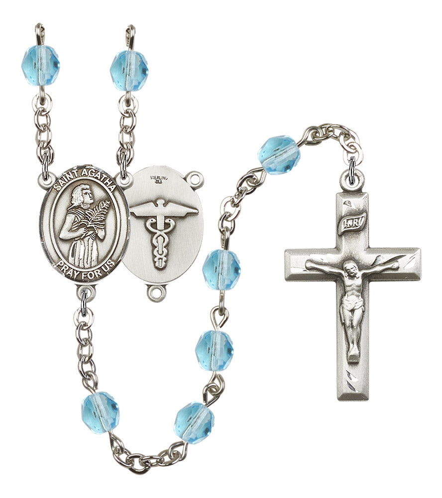 Bliss St Agatha Nurse Symbol Silver-Plated Birthstone Rosary