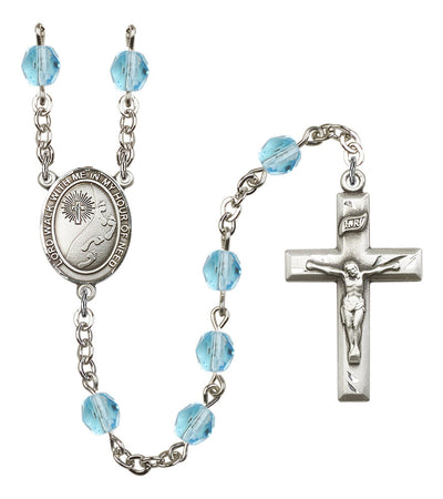Footprints Silver-plated 6mm Austrian Crystal Rosary with Aqua Beads, Bliss Manufacturing