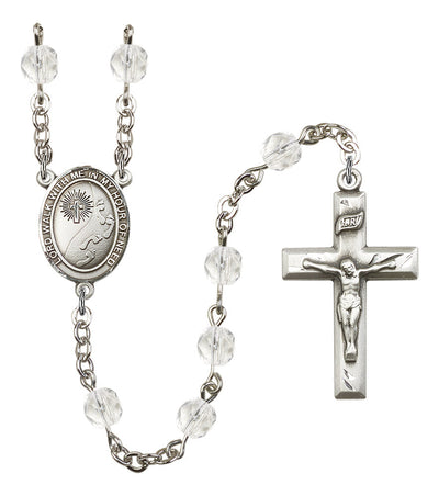 Footprints Silver-plated 6mm Austrian Crystal Rosary with Clear Beads, Bliss Manufacturing