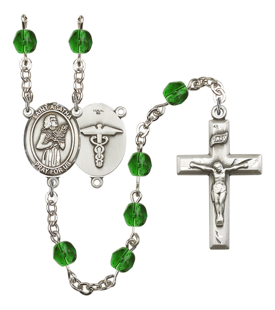 Bliss St Agatha Nurse Symbol Silver-Plated Birthstone Rosary