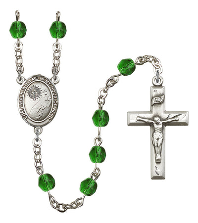 Footprints Silver-plated 6mm Austrian Crystal Rosary with Emerald Beads, Bliss Manufacturing