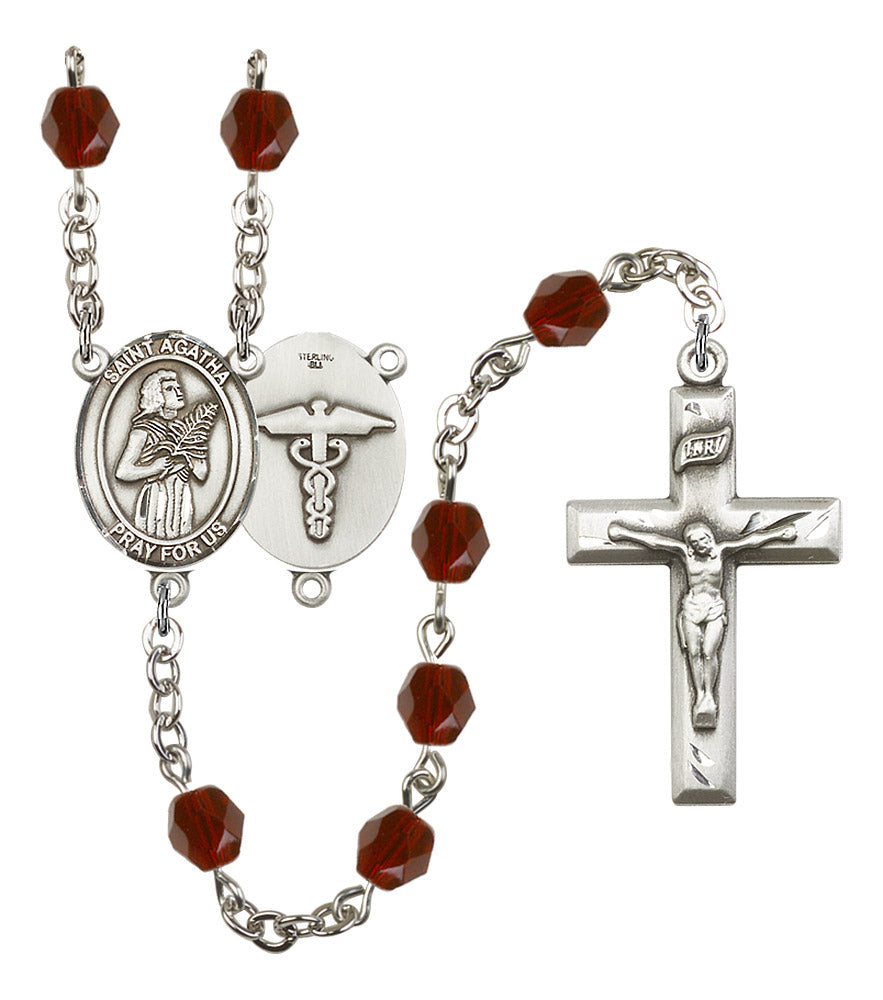 Bliss St Agatha Nurse Symbol Silver-Plated Birthstone Rosary