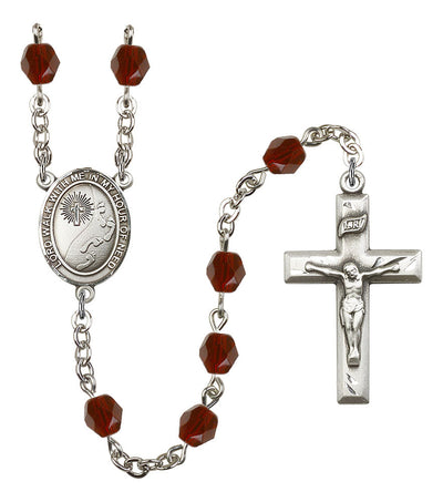 Footprints Silver-plated 6mm Austrian Crystal Rosary with Garnet Beads, Bliss Manufacturing