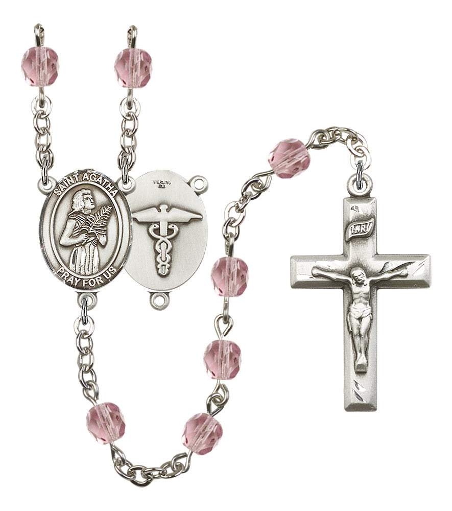 Bliss St Agatha Nurse Symbol Silver-Plated Birthstone Rosary