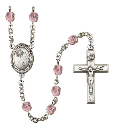 Footprints Silver-plated 6mm Austrian Crystal Rosary with Light Amethyst Beads, Bliss Manufacturing