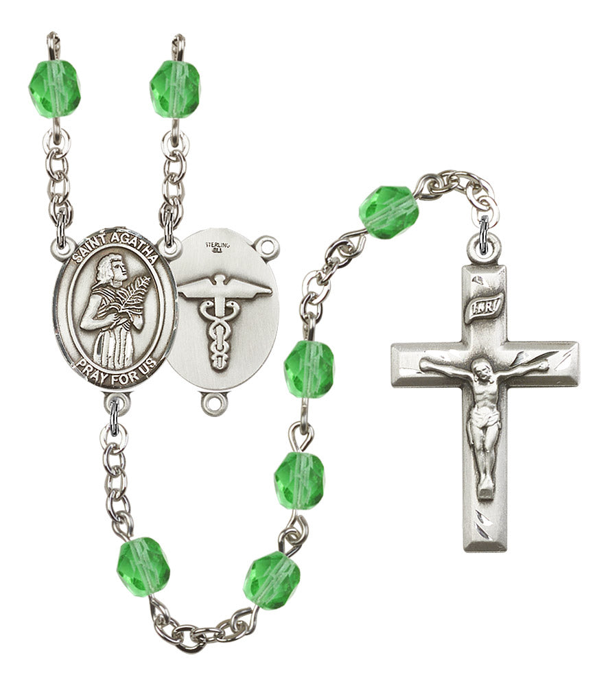 Bliss St Agatha Nurse Symbol Silver-Plated Birthstone Rosary