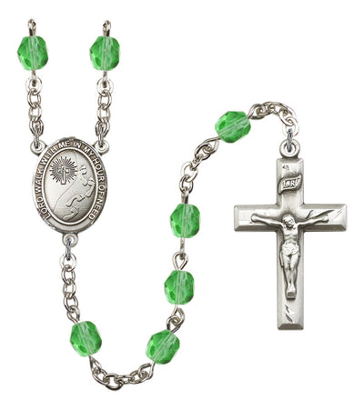 Footprints Silver-plated 6mm Austrian Crystal Rosary with Peridot Beads, Bliss Manufacturing