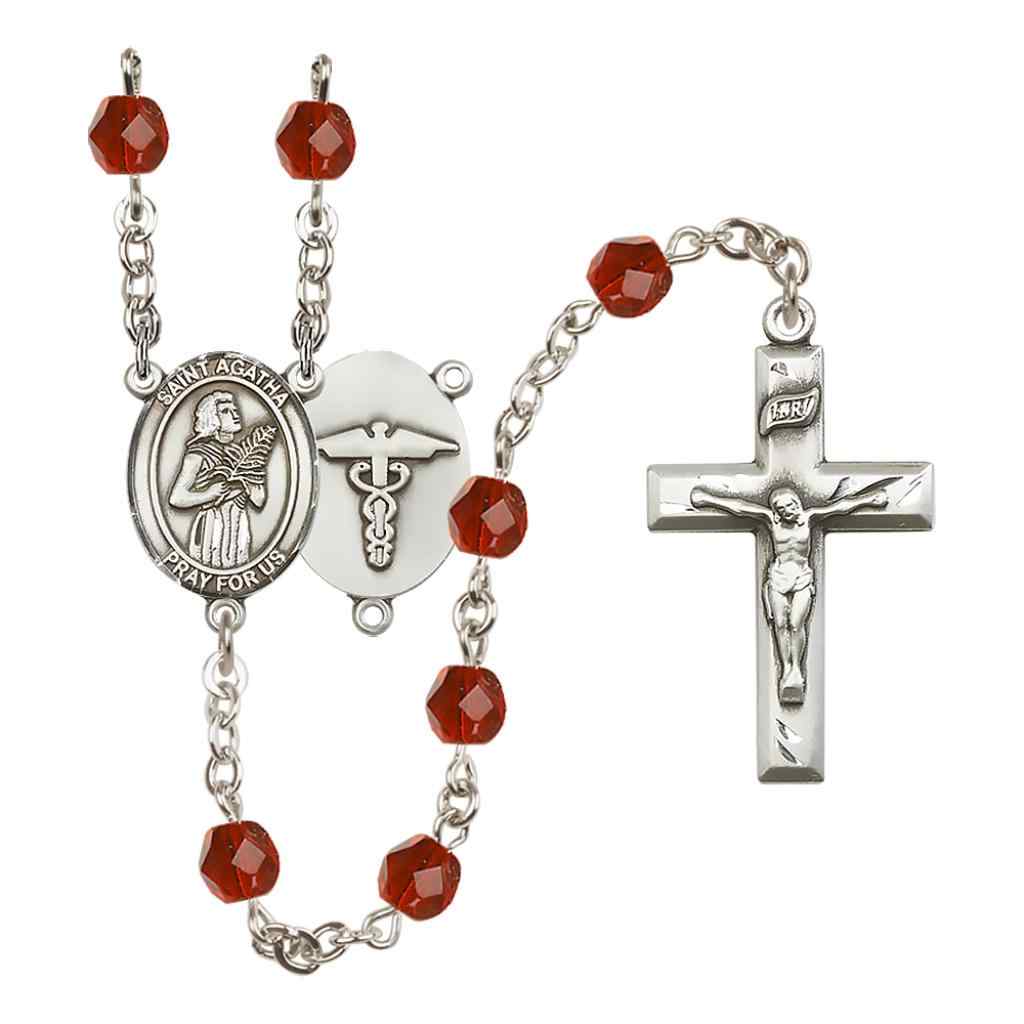 St. Agatha Nurse Birthstone Rosary in Ruby, Bliss Manufacturing