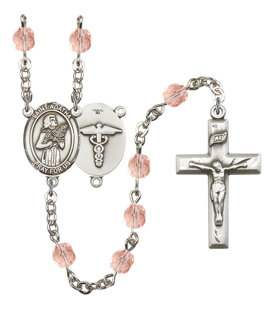 Bliss St Agatha Nurse Symbol Silver-Plated Birthstone Rosary