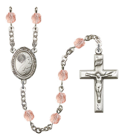 Footprints Silver-plated 6mm Austrian Crystal Rosary with Rose Beads, Bliss Manufacturing