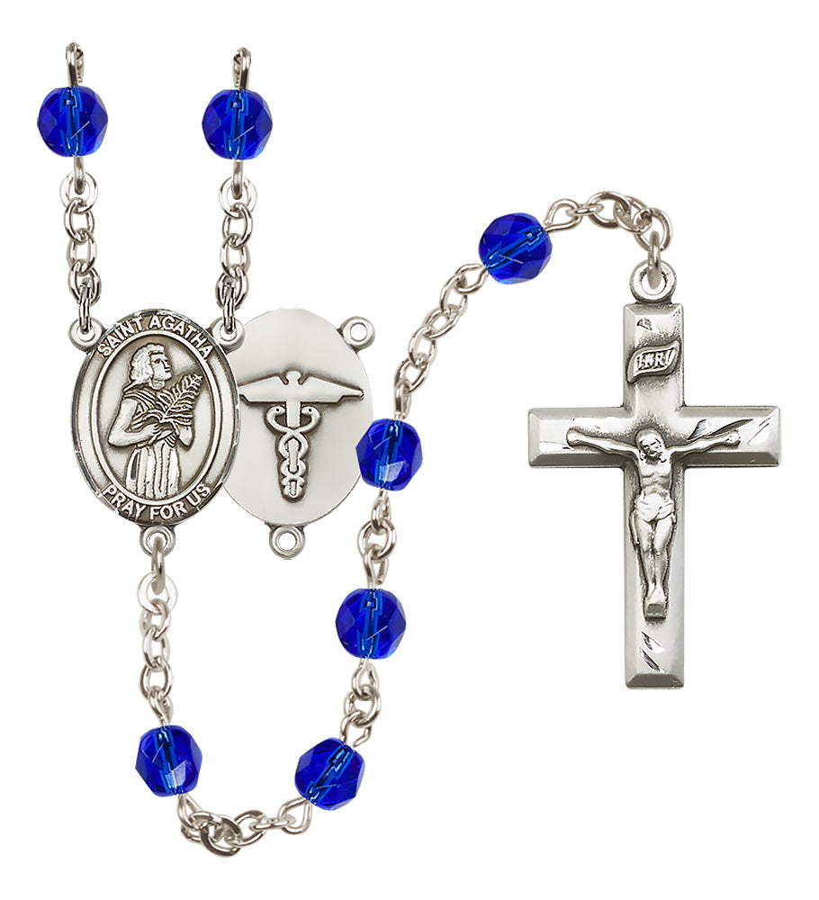 Bliss St Agatha Nurse Symbol Silver-Plated Birthstone Rosary