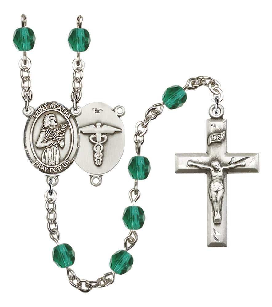 Bliss St Agatha Nurse Symbol Silver-Plated Birthstone Rosary